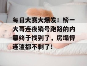 每日大赛大爆发！榜一大哥连夜销号跑路的内幕终于找到了，房塌得连渣都不剩了！